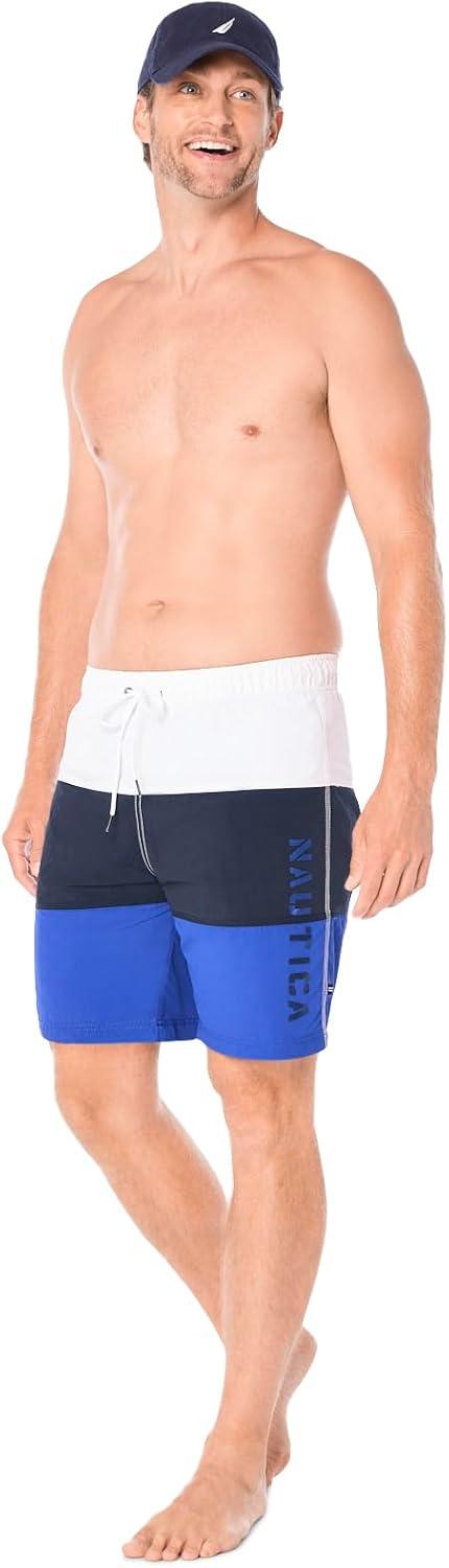 imageNautica Mens Quick Dry Classic Logo TriBlock Series Swim TrunkBright Cobalt