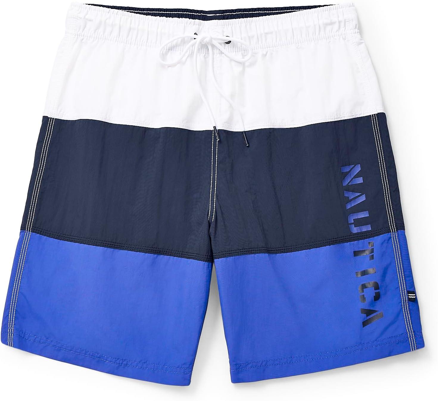 imageNautica Mens Quick Dry Classic Logo TriBlock Series Swim TrunkBright Cobalt