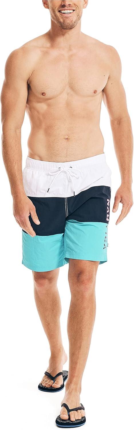 imageNautica Mens Quick Dry Classic Logo TriBlock Series Swim TrunkCalypso Blue