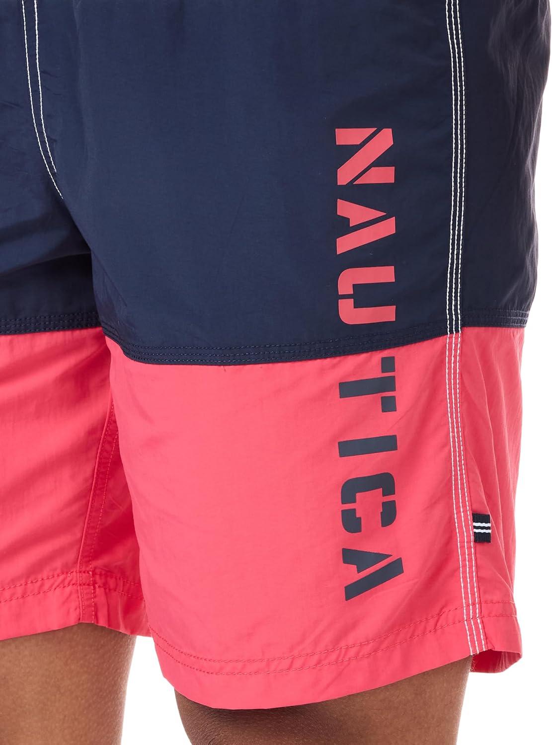 imageNautica Mens Quick Dry Classic Logo TriBlock Series Swim TrunkMelon Berry