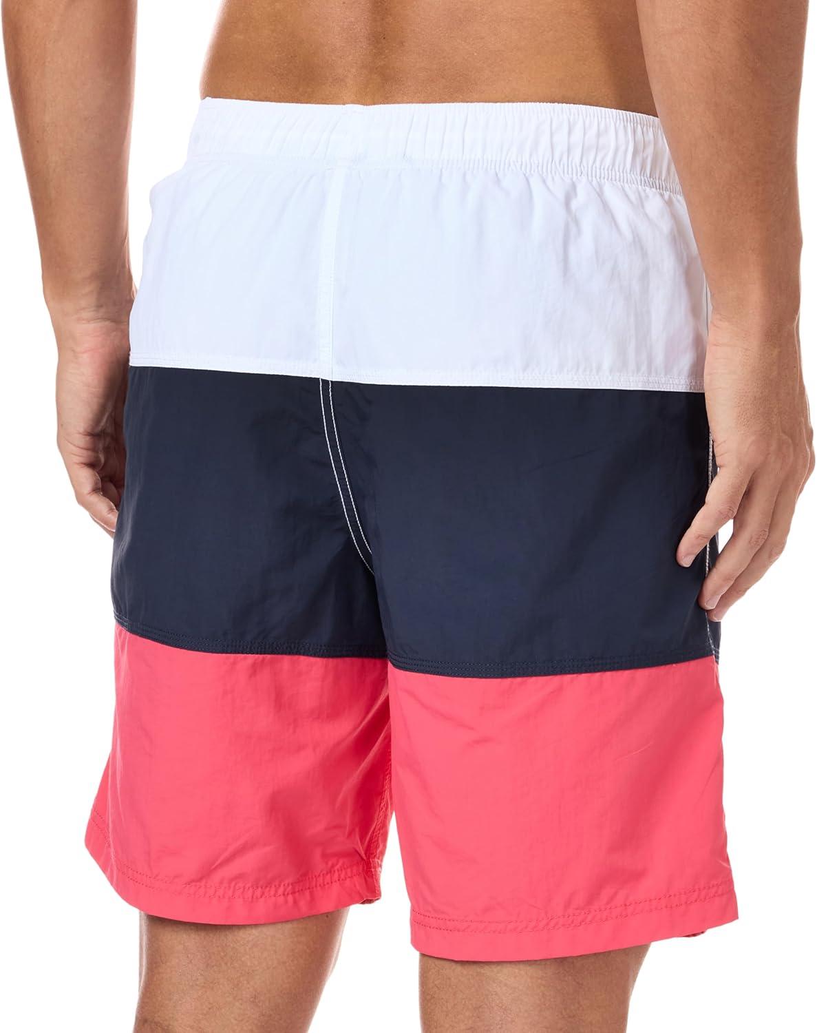 imageNautica Mens Quick Dry Classic Logo TriBlock Series Swim TrunkMelon Berry