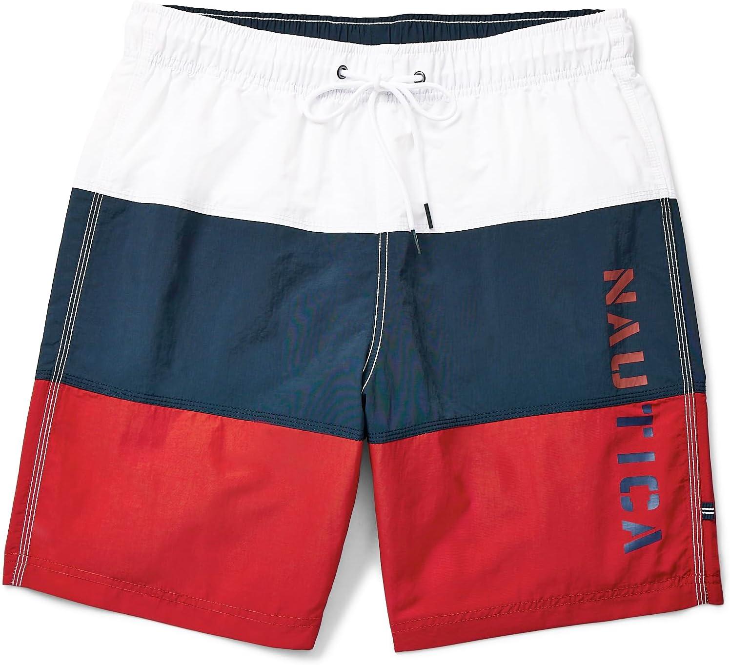 imageNautica Mens Quick Dry Classic Logo TriBlock Series Swim TrunkNautica Red