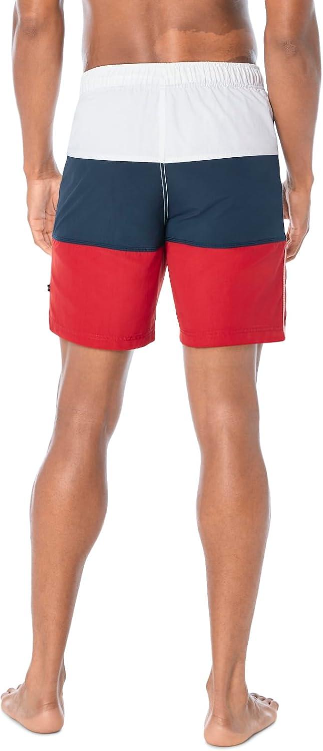 imageNautica Mens Quick Dry Classic Logo TriBlock Series Swim TrunkNautica Red