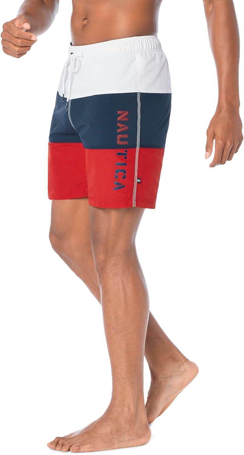 imageNautica Mens Quick Dry Classic Logo TriBlock Series Swim TrunkNautica Red