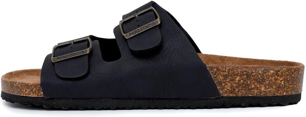 imageNautica Mens Sandals Casual Slides with 2 Adjustable Buckle Straps and Cork Footbed for Ultimate Comfort and Style RegularWide Width Big SizeBlack Tumbledtriun