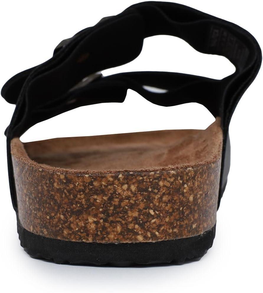 imageNautica Mens Sandals Casual Slides with 2 Adjustable Buckle Straps and Cork Footbed for Ultimate Comfort and Style RegularWide Width Big SizeBlack Tumbledtriun