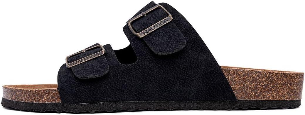 imageNautica Mens Sandals Casual Slides with 2 Adjustable Buckle Straps and Cork Footbed for Ultimate Comfort and Style RegularWide Width Big SizeBlack X Tumbled