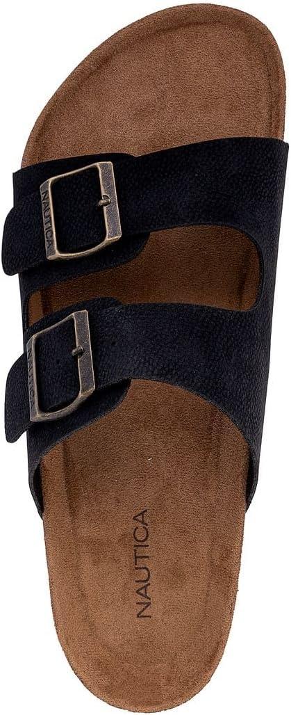 imageNautica Mens Sandals Casual Slides with 2 Adjustable Buckle Straps and Cork Footbed for Ultimate Comfort and Style RegularWide Width Big SizeBlack X Tumbled