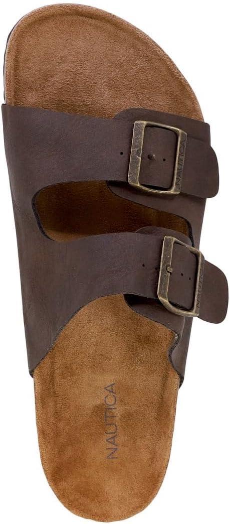 imageNautica Mens Sandals Casual Slides with 2 Adjustable Buckle Straps and Cork Footbed for Ultimate Comfort and Style RegularWide Width Big SizeBrown Tumbledtriun