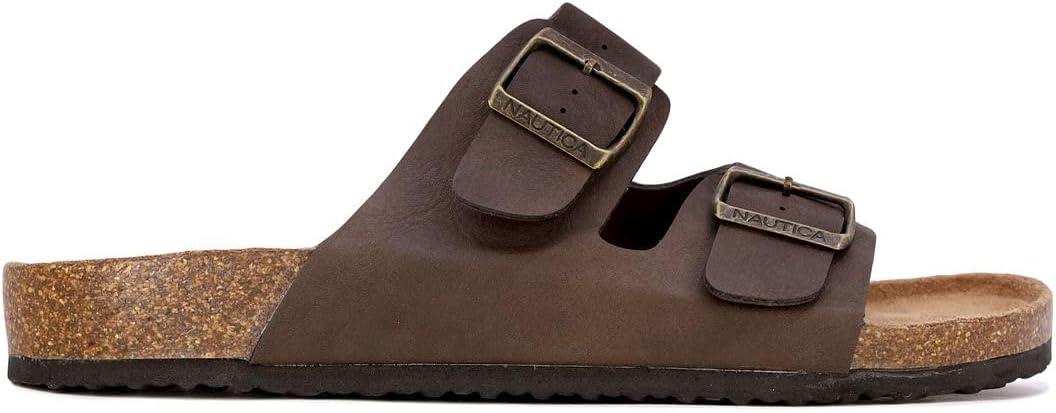 imageNautica Mens Sandals Casual Slides with 2 Adjustable Buckle Straps and Cork Footbed for Ultimate Comfort and Style RegularWide Width Big SizeBrown Tumbledtriun