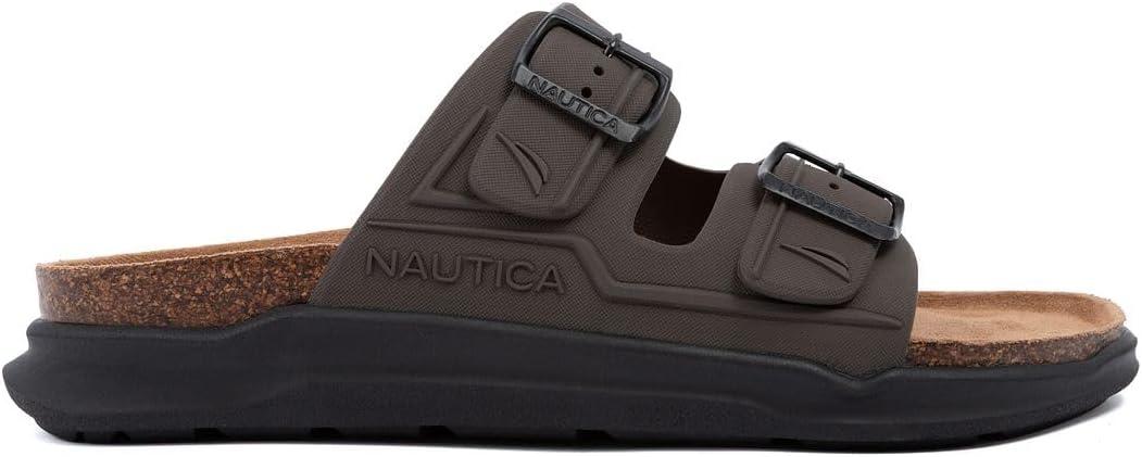imageNautica Mens Sandals Casual Slides with 2 Adjustable Buckle Straps and Cork Footbed for Ultimate Comfort and Style RegularWide Width Big SizeChocolate