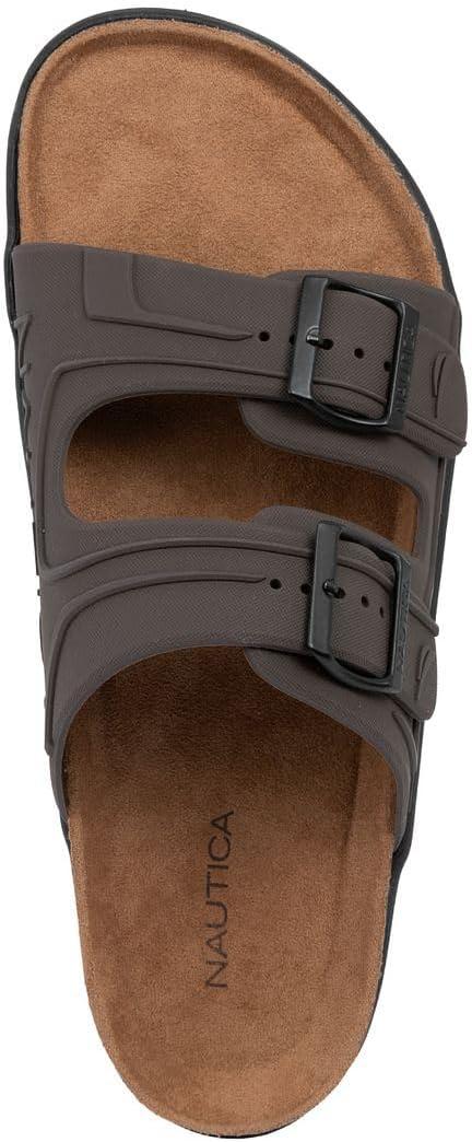 imageNautica Mens Sandals Casual Slides with 2 Adjustable Buckle Straps and Cork Footbed for Ultimate Comfort and Style RegularWide Width Big SizeChocolate