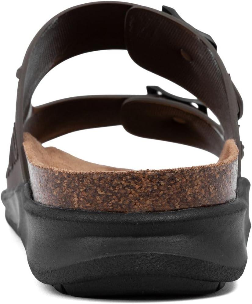 imageNautica Mens Sandals Casual Slides with 2 Adjustable Buckle Straps and Cork Footbed for Ultimate Comfort and Style RegularWide Width Big SizeChocolate
