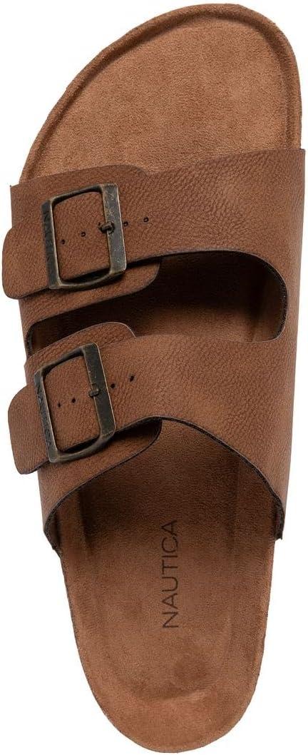 imageNautica Mens Sandals Casual Slides with 2 Adjustable Buckle Straps and Cork Footbed for Ultimate Comfort and Style RegularWide Width Big SizeCognactumbled