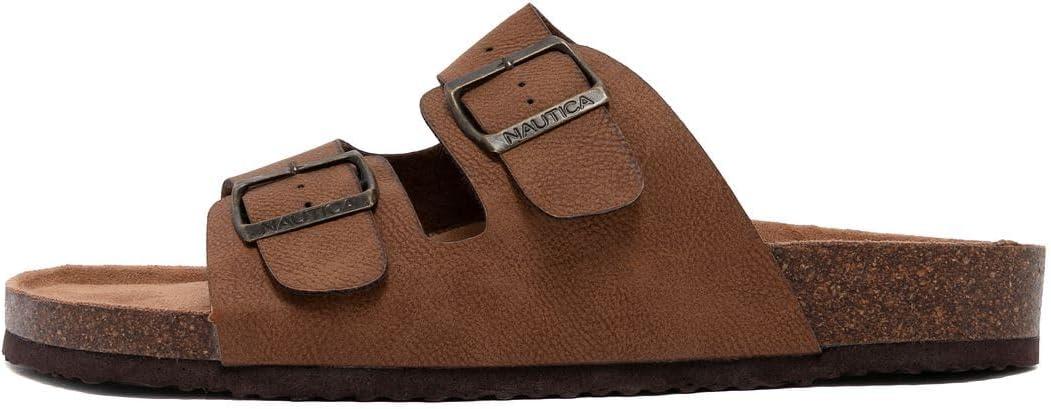 imageNautica Mens Sandals Casual Slides with 2 Adjustable Buckle Straps and Cork Footbed for Ultimate Comfort and Style RegularWide Width Big SizeCognactumbled