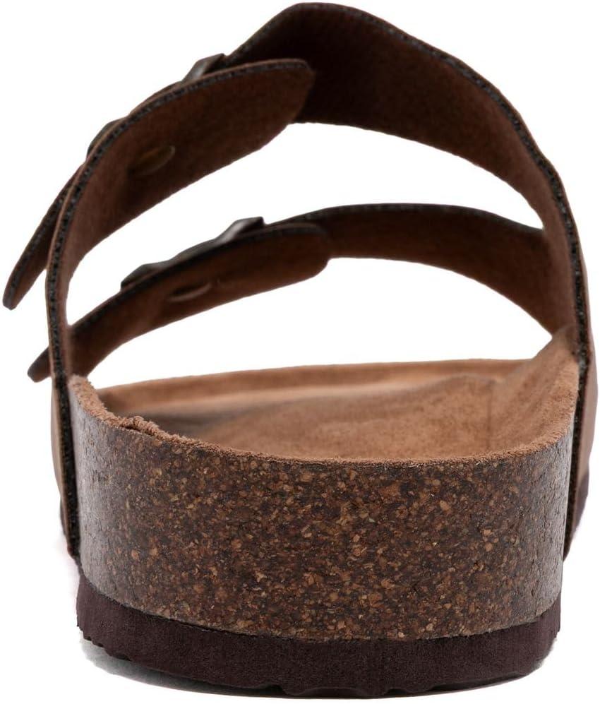 imageNautica Mens Sandals Casual Slides with 2 Adjustable Buckle Straps and Cork Footbed for Ultimate Comfort and Style RegularWide Width Big SizeCognactumbled
