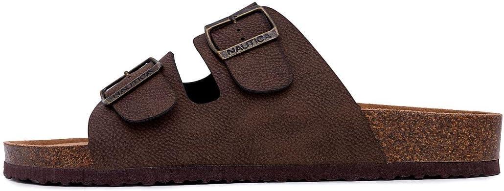 imageNautica Mens Sandals Casual Slides with 2 Adjustable Buckle Straps and Cork Footbed for Ultimate Comfort and Style RegularWide Width Big SizeEspresso