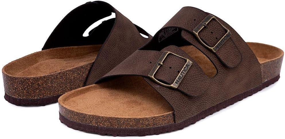 imageNautica Mens Sandals Casual Slides with 2 Adjustable Buckle Straps and Cork Footbed for Ultimate Comfort and Style RegularWide Width Big SizeEspresso