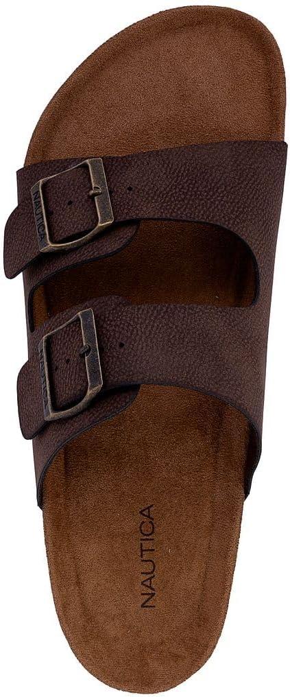 imageNautica Mens Sandals Casual Slides with 2 Adjustable Buckle Straps and Cork Footbed for Ultimate Comfort and Style RegularWide Width Big SizeEspresso
