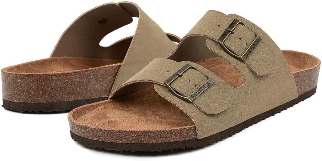 imageNautica Mens Sandals Casual Slides with 2 Adjustable Buckle Straps and Cork Footbed for Ultimate Comfort and Style RegularWide Width Big SizeLight Tantriun