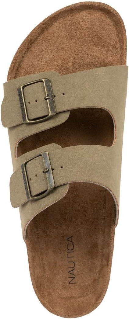imageNautica Mens Sandals Casual Slides with 2 Adjustable Buckle Straps and Cork Footbed for Ultimate Comfort and Style RegularWide Width Big SizeLight Tantriun