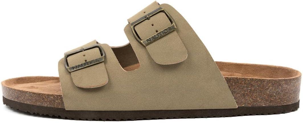 imageNautica Mens Sandals Casual Slides with 2 Adjustable Buckle Straps and Cork Footbed for Ultimate Comfort and Style RegularWide Width Big SizeLight Tantriun