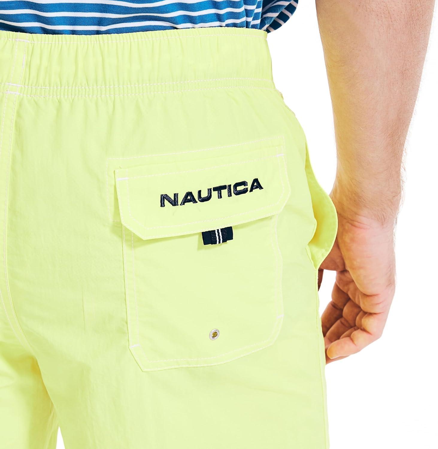 imageNautica Mens Solid Quick Dry Classic Logo SwimTrunkBlazing Yellow
