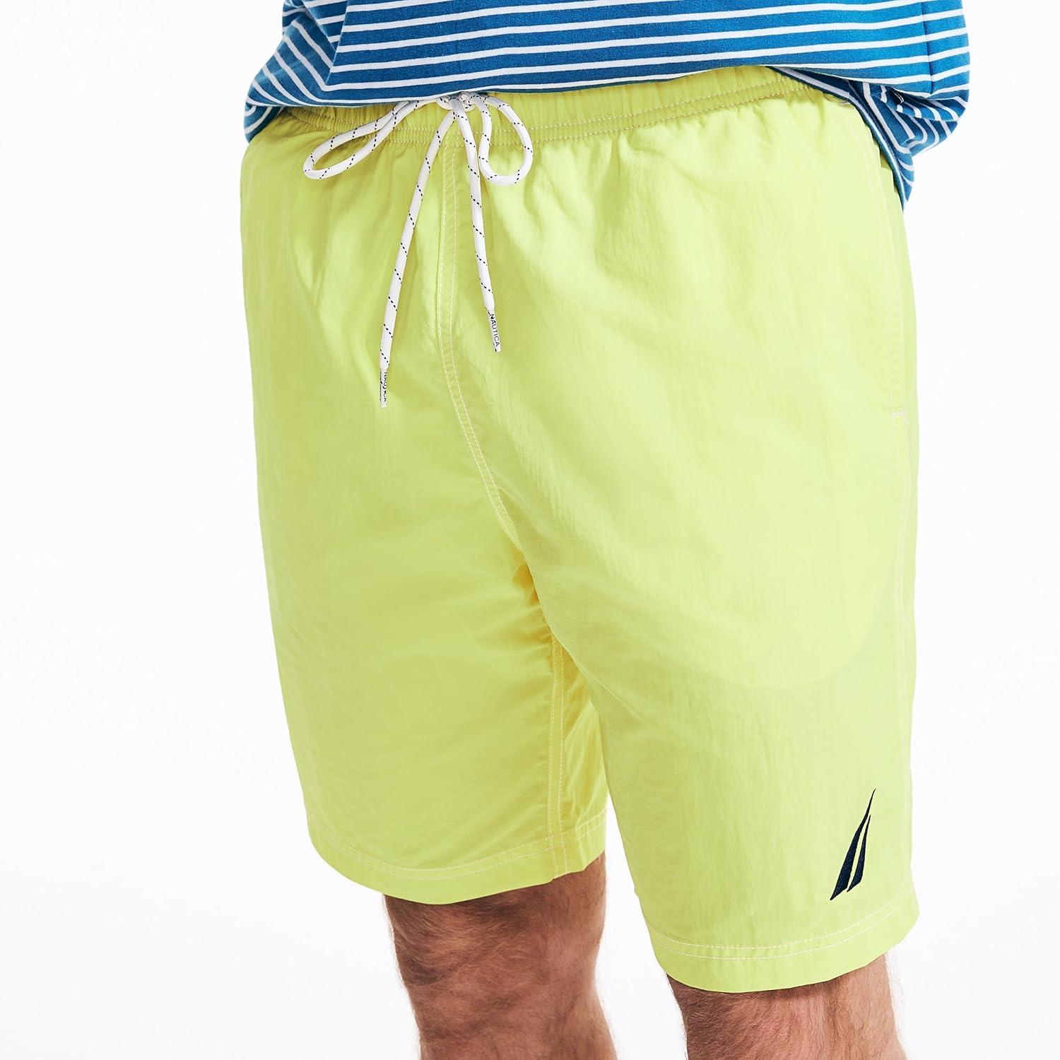 imageNautica Mens Solid Quick Dry Classic Logo SwimTrunkBlazing Yellow
