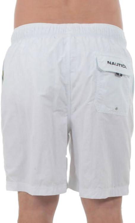 imageNautica Mens Solid Quick Dry Classic Logo SwimTrunkBright White