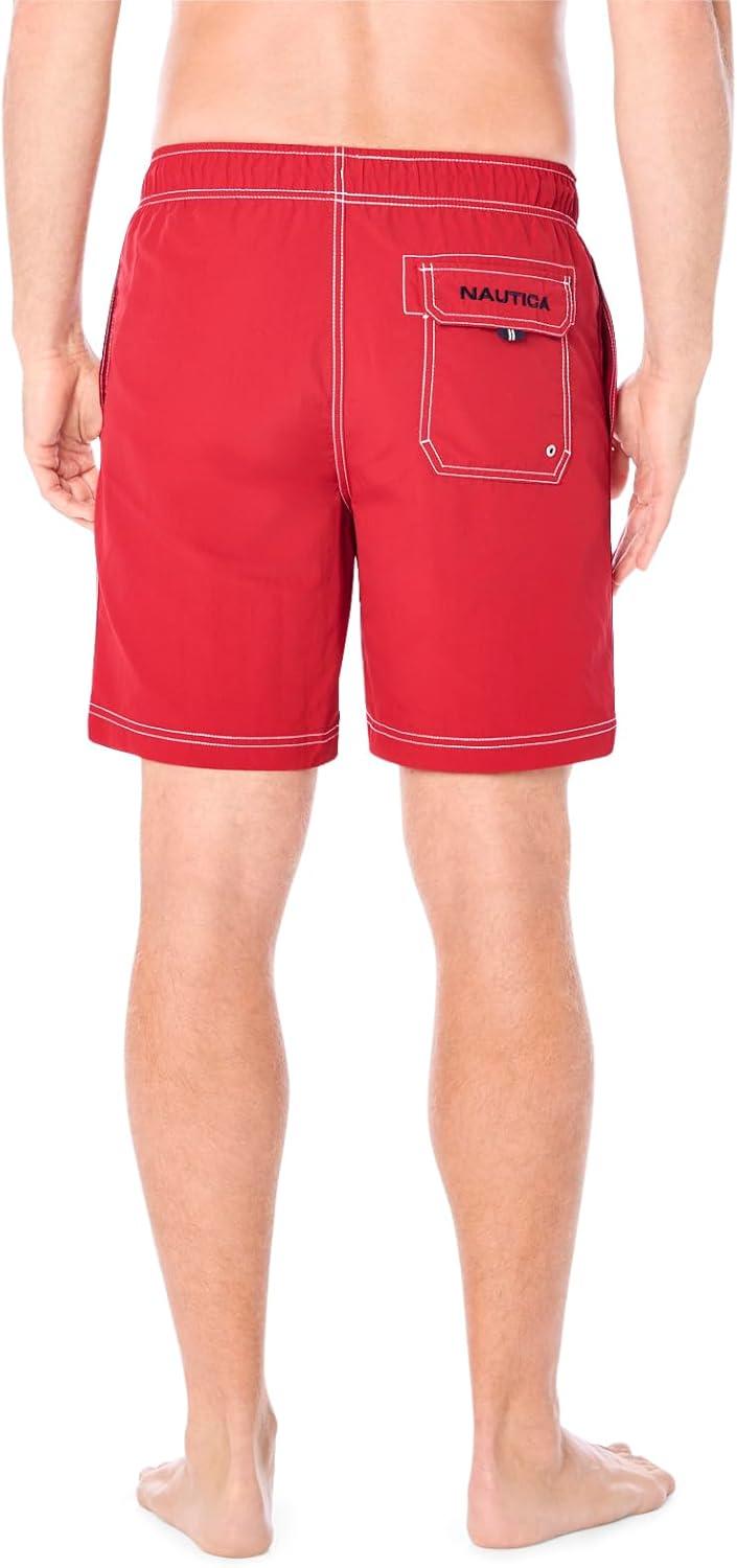 imageNautica Mens Solid Quick Dry Classic Logo SwimTrunkNautica Red