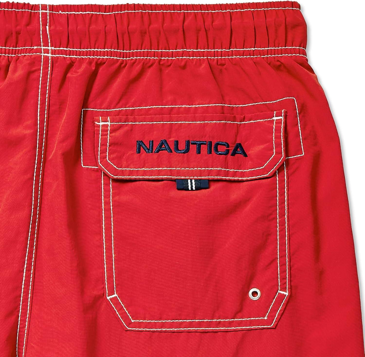 imageNautica Mens Solid Quick Dry Classic Logo SwimTrunkNautica Red