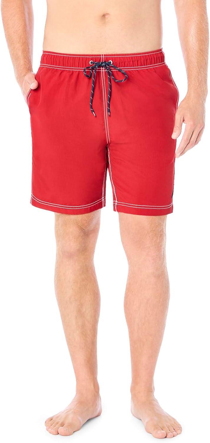 imageNautica Mens Solid Quick Dry Classic Logo SwimTrunkNautica Red