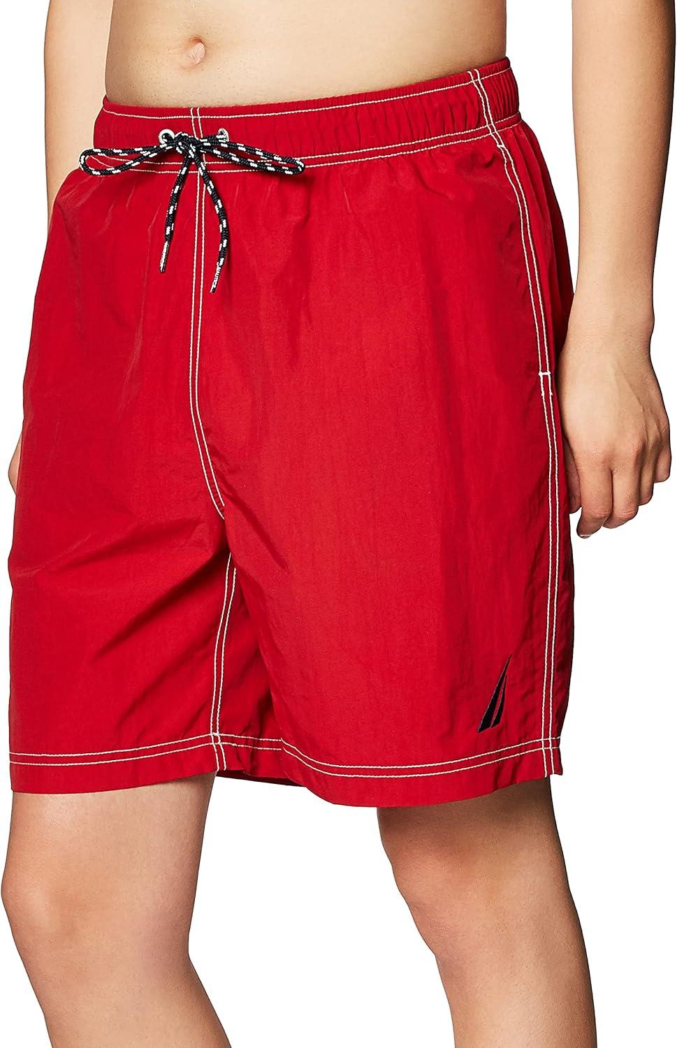 imageNautica Mens Solid Quick Dry Classic Logo SwimTrunkNautica Red