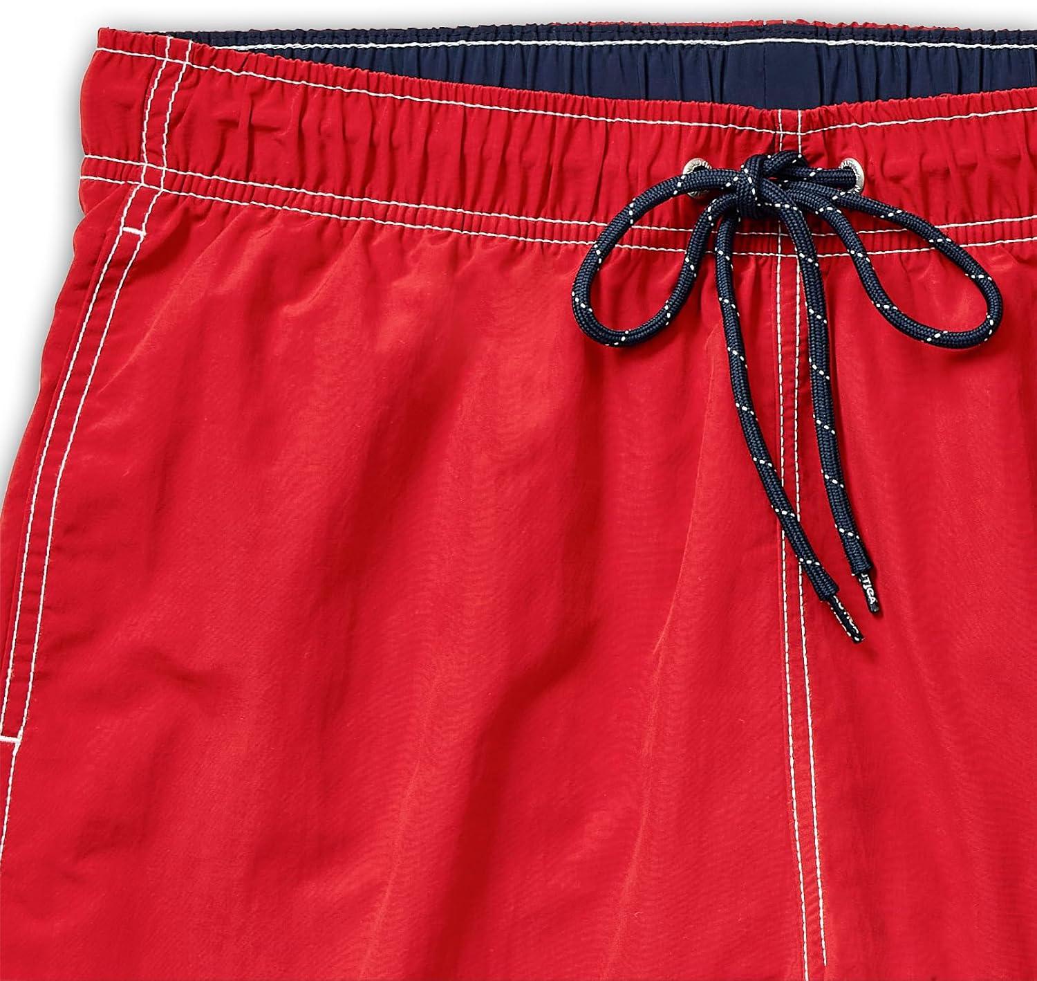 imageNautica Mens Solid Quick Dry Classic Logo SwimTrunkNautica Red