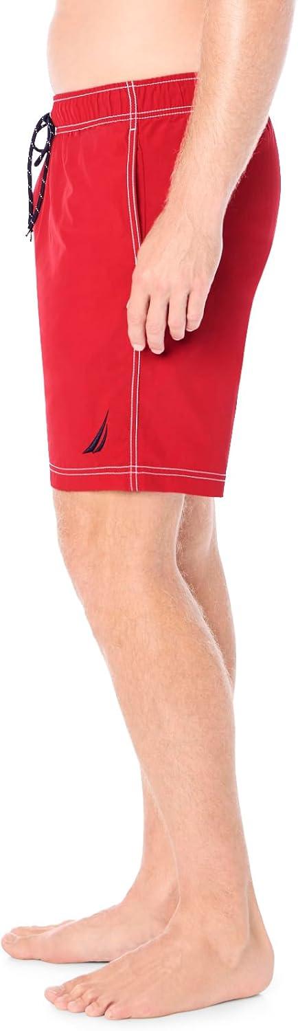 imageNautica Mens Solid Quick Dry Classic Logo SwimTrunkNautica Red