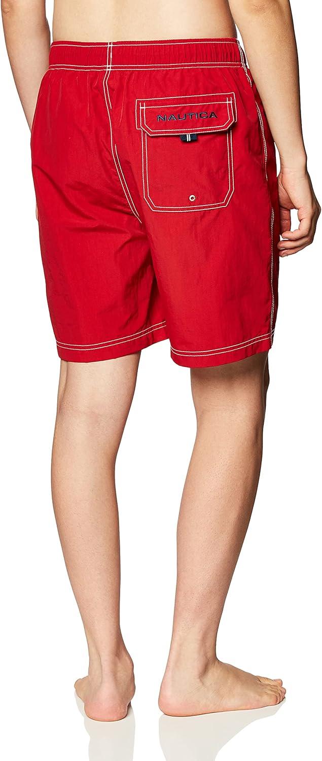 imageNautica Mens Solid Quick Dry Classic Logo SwimTrunkNautica Red