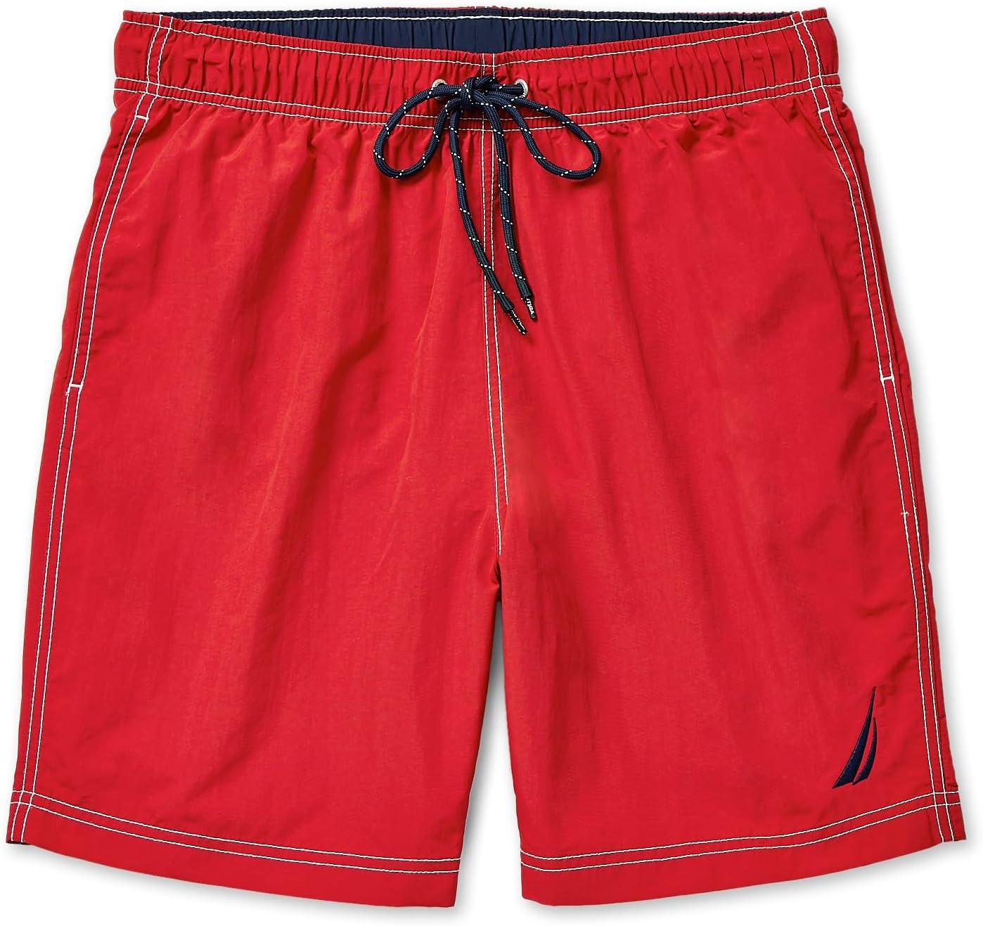 imageNautica Mens Solid Quick Dry Classic Logo SwimTrunkNautica Red