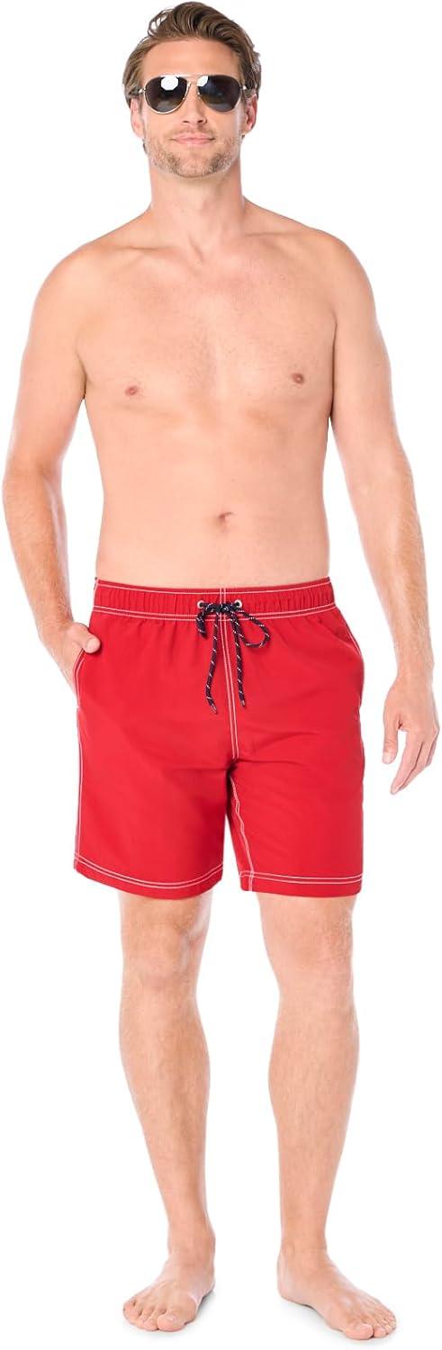 imageNautica Mens Solid Quick Dry Classic Logo SwimTrunkNautica Red