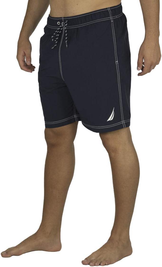 imageNautica Mens Solid Quick Dry Classic Logo SwimTrunkNavy