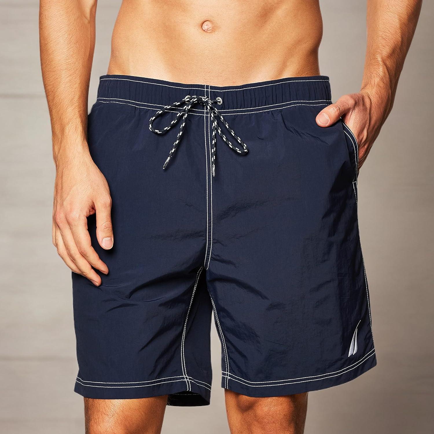 imageNautica Mens Solid Quick Dry Classic Logo SwimTrunkNavy