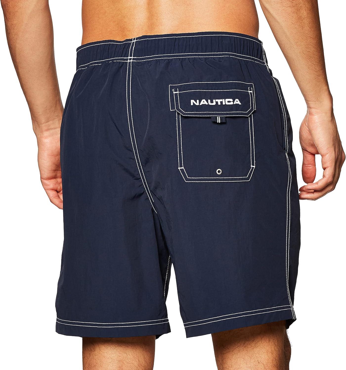 imageNautica Mens Solid Quick Dry Classic Logo SwimTrunkNavy
