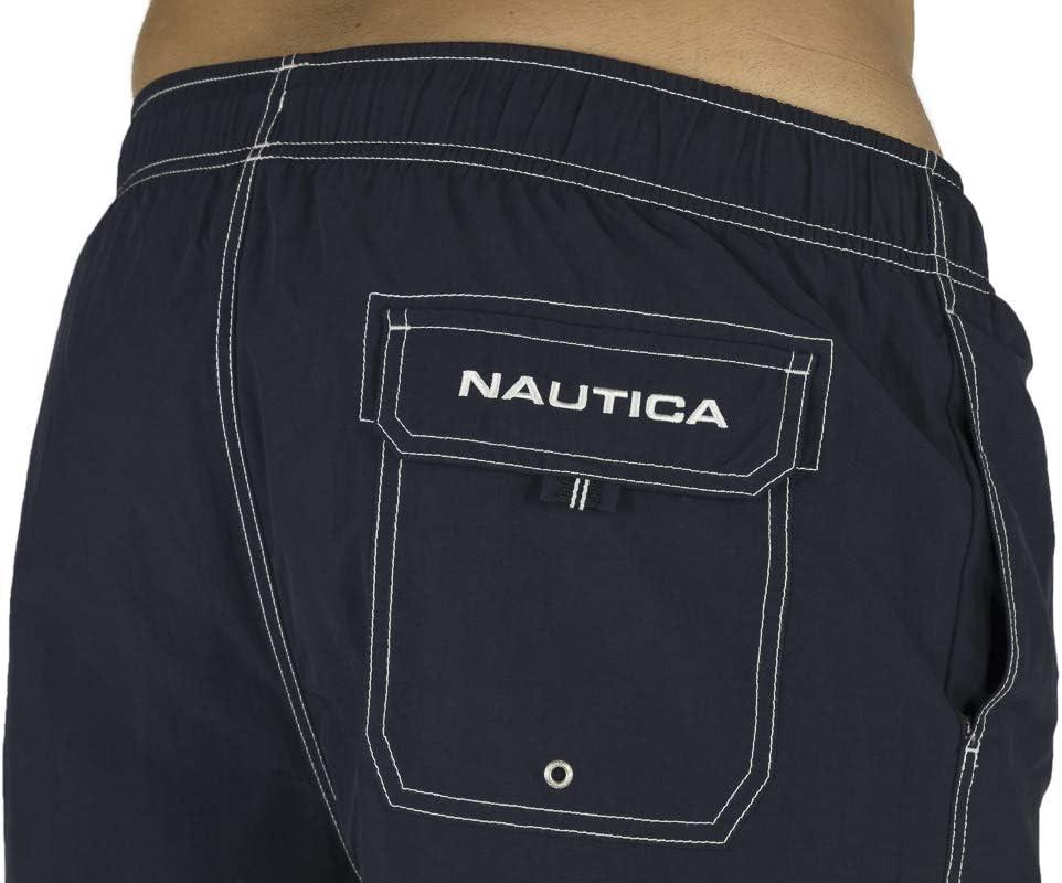 imageNautica Mens Solid Quick Dry Classic Logo SwimTrunkNavy