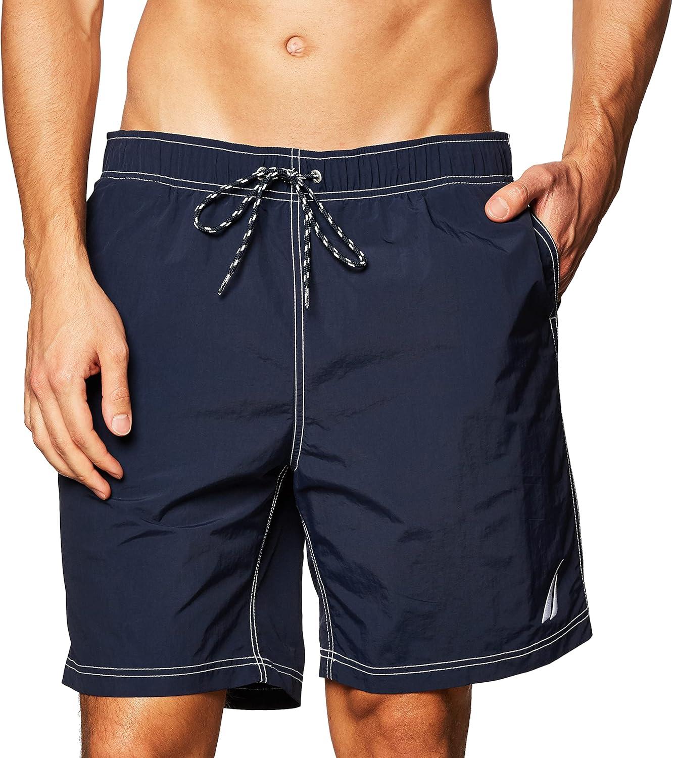 imageNautica Mens Solid Quick Dry Classic Logo SwimTrunkNavy