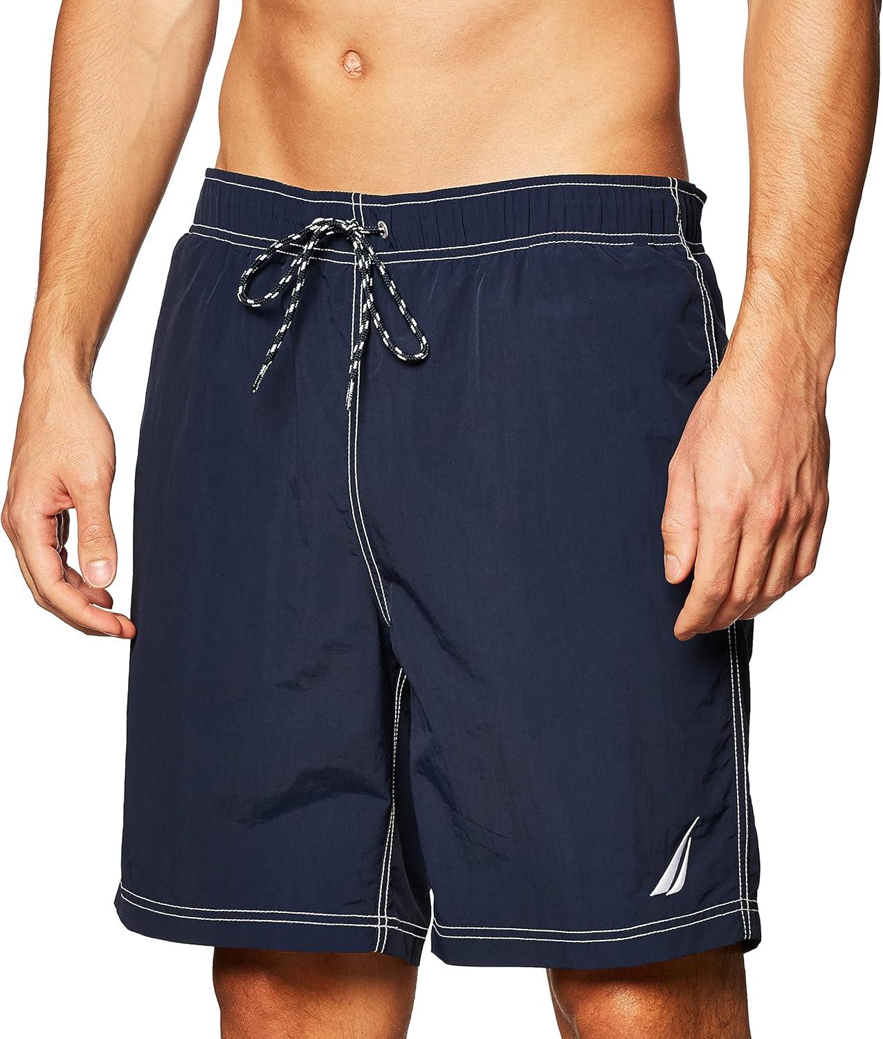 imageNautica Mens Solid Quick Dry Classic Logo SwimTrunkNavy