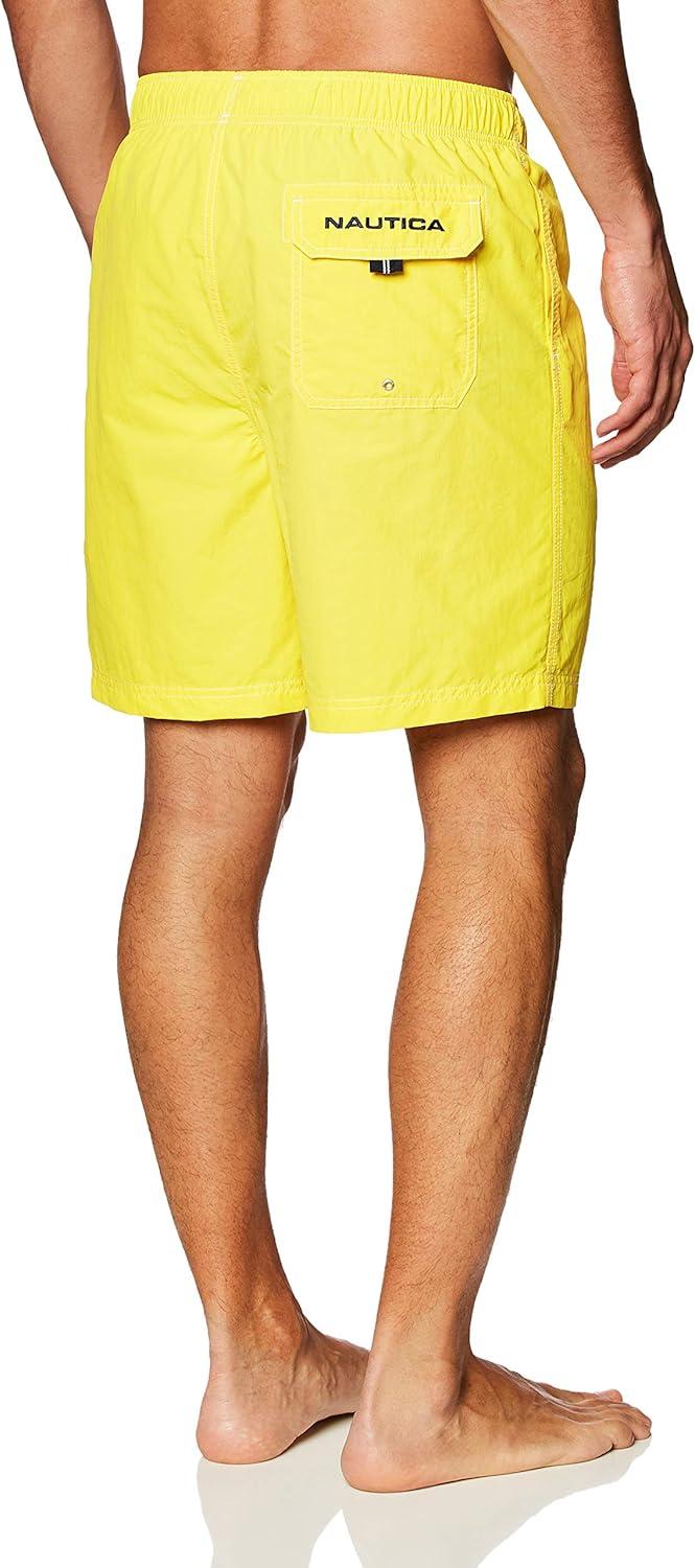 imageNautica Mens Solid Quick Dry Classic Logo SwimTrunkSunfish Yellow
