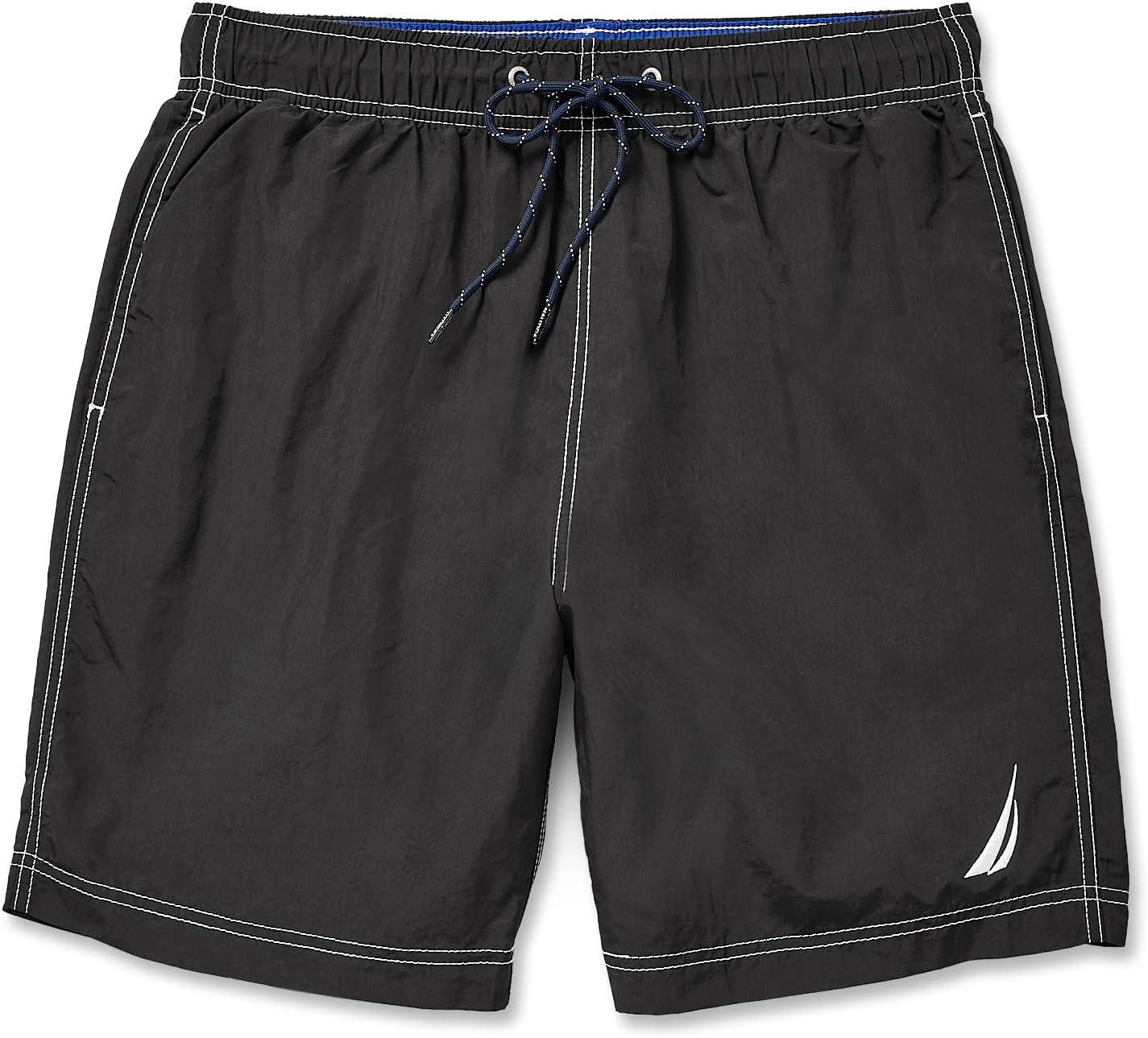 imageNautica Mens Solid Quick Dry Classic Logo SwimTrunkTrue Black
