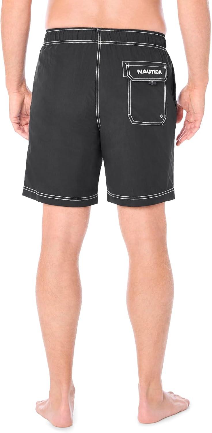 imageNautica Mens Solid Quick Dry Classic Logo SwimTrunkTrue Black