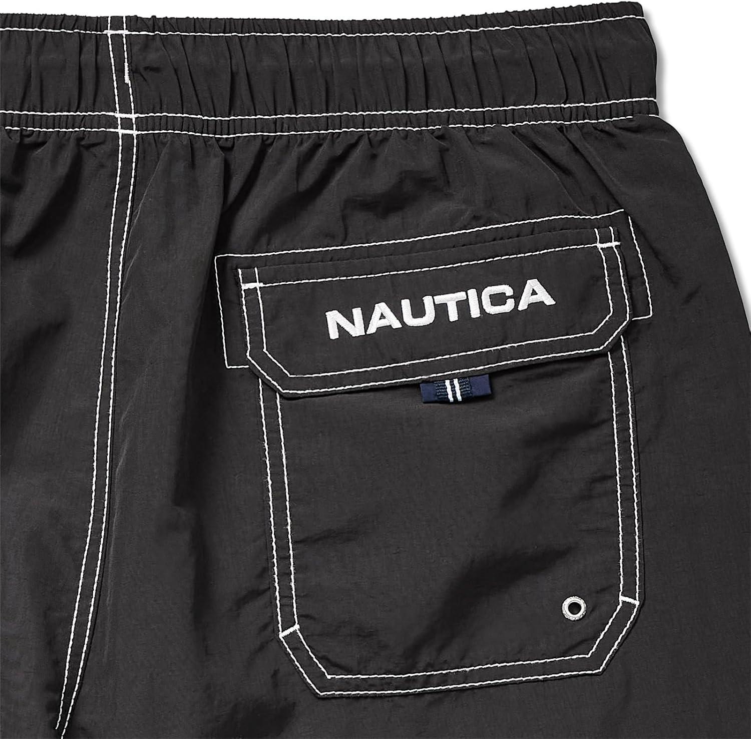 imageNautica Mens Solid Quick Dry Classic Logo SwimTrunkTrue Black