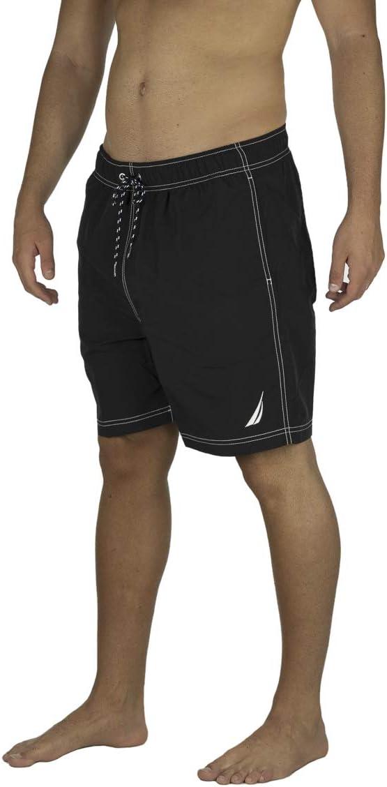 imageNautica Mens Solid Quick Dry Classic Logo SwimTrunkTrue Black