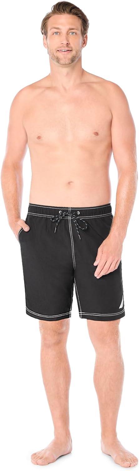 imageNautica Mens Solid Quick Dry Classic Logo SwimTrunkTrue Black